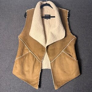 Sanctuary Womens XL Tan Faux Suede Sherpa Lined open Vest Western Cowgirl Boho